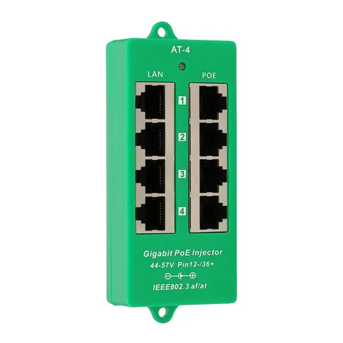 Extralink 4 портовый | PoE инжектор Gigabit Ethernet | Active, 4 ports Gigabit 802.3at/af, Mode A CertyfikatyCE, RoHs