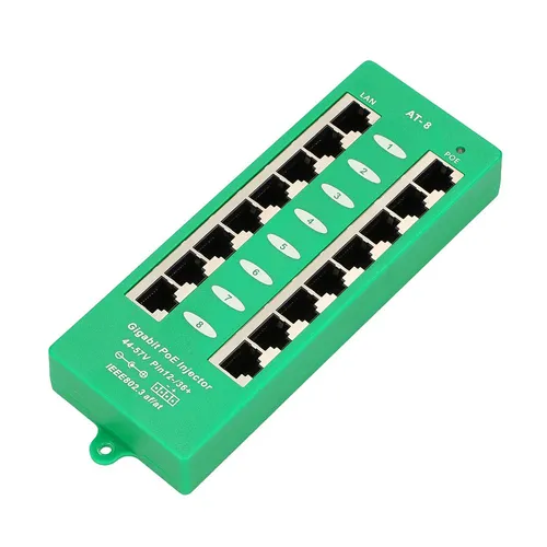 Extralink 8 Portový | Gigabit PoE Injector |Aktivní, 8 portů Gigabit 802.3at/af, Mode A Prędkość transmisji danychGigabit Ethernet