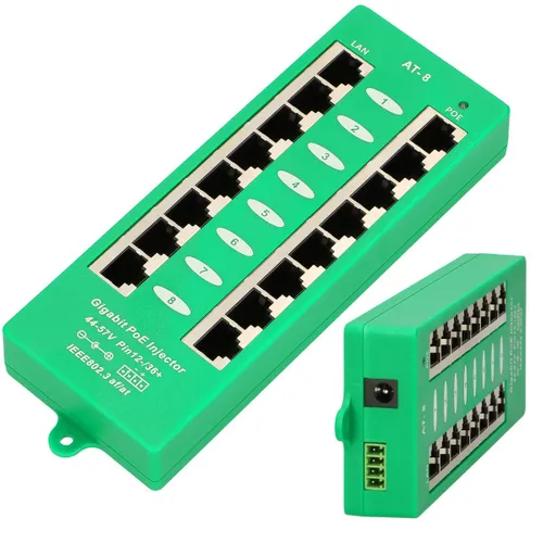Extralink 8 Port | PoE инжектор Gigabit Ethernet | Активный, 8 портов Gigabit 802.3at/af, Mode A Ilość portów LAN8x [10/100/1000M (RJ45)]
