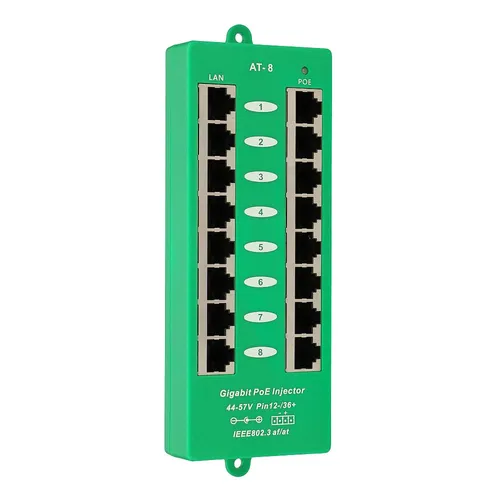 Extralink 8 Portowy | Gigabit PoE Injector | Aktywny, 8 portów Gigabit 802.3at/af, Mode A Możliwości montowania w stelażuNie