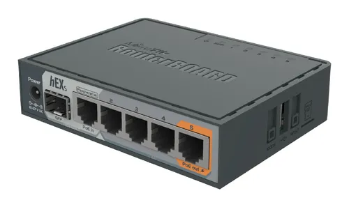 MikroTik hEX S | Router | RB760IGS, 5x RJ45 1000Mb/s, 1x SFP, 1x USB Ilość portów LAN5x [10/100/1000M (RJ45)]
