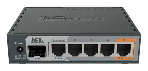 MikroTik hEX S | Router | RB760IGS, 5x RJ45 1000Mb/s, 1x SFP, 1x USB Ilość portów LAN1x [1G (SFP)]
