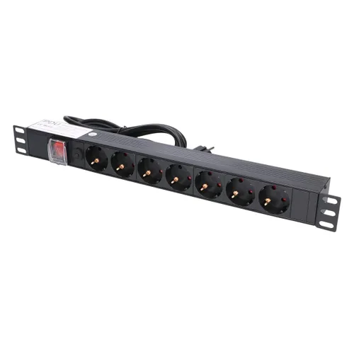 Extralink EXPDU7EU SW | Steckdosenleiste | 19" 1HE, 7 EU-Steckdosen, mit Schalter, 2m Kolor produktuCzarny