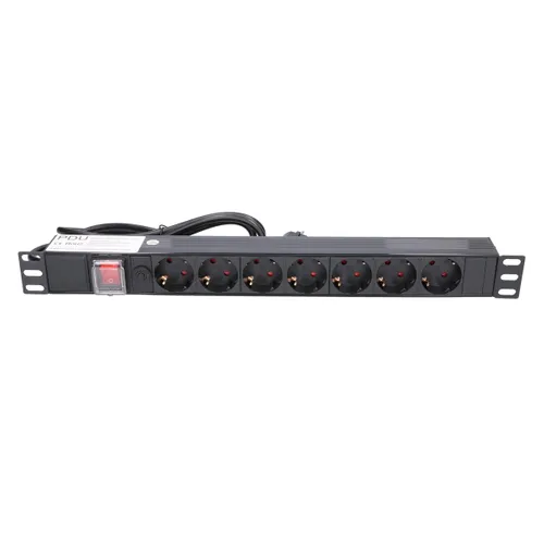 Extralink EXPDU7EU SW | Steckdosenleiste | 19" 1HE, 7 EU-Steckdosen, mit Schalter, 2m Materiał obudowyKopolimer akrylonitrylo-butadieno-styrenowy (ABS), Metal