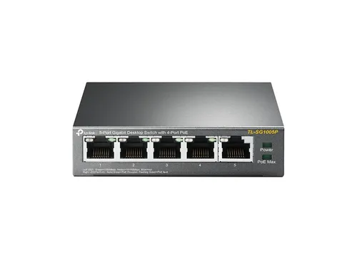 TP-Link TL-SG1005P | Switch | 5x RJ45 1000Mb/s, 4x PoE, Desktop Ilość portów LAN5x [10/100/1000M (RJ45)]
