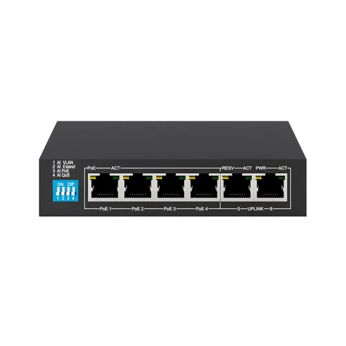 Extralink KRIOS | Switch PoE | 4x Gigabit PoE/PoE+, 2x RJ45 Uplink Gigabit, 60W Ilość portów PoE4x [802.3af/at (1G)]
