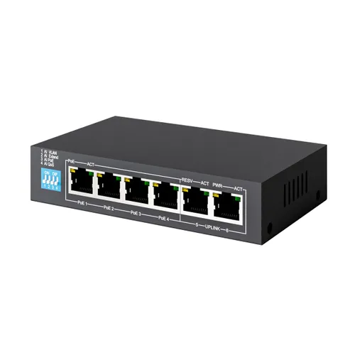 Extralink KRIOS | Switch PoE | 4x Gigabit PoE/PoE+, 2x RJ45 Uplink Gigabit, 60W Automatyczne MDI/MDI-XTak