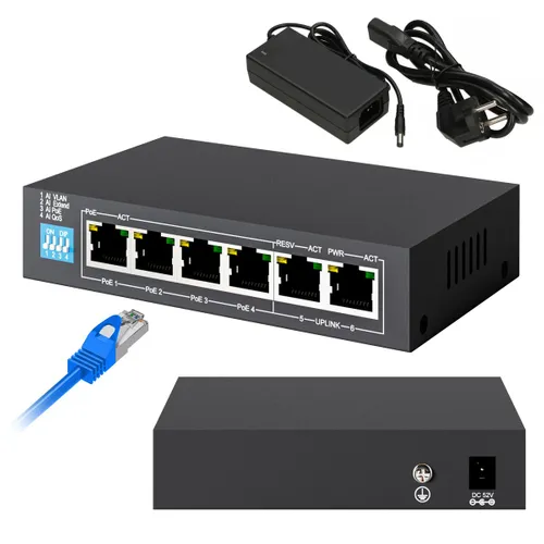 Extralink KRIOS | Switch PoE | 4x Gigabit PoE/PoE+, 2x RJ45 Uplink Gigabit, 60W Ilość portów LAN6x [10/100/1000M (RJ45)]

