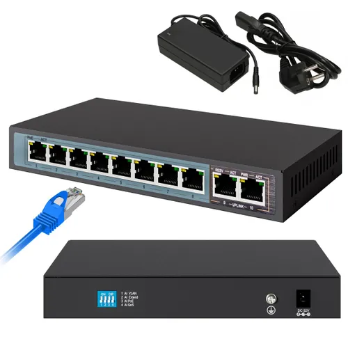 Extralink PERSES | Switch PoE | 8x Gigabit PoE/PoE+, 2x RJ45 Uplink Gigabit, 96W Ilość portów LAN10x [10/100/1000M (RJ45)]
