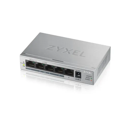 Zyxel GS1005-HP | Switch | 5x RJ45 1000Mb/s, 4x PoE, 60 W, niezarządzalny Ilość portów LAN5x [10/100/1000M (RJ45)]
