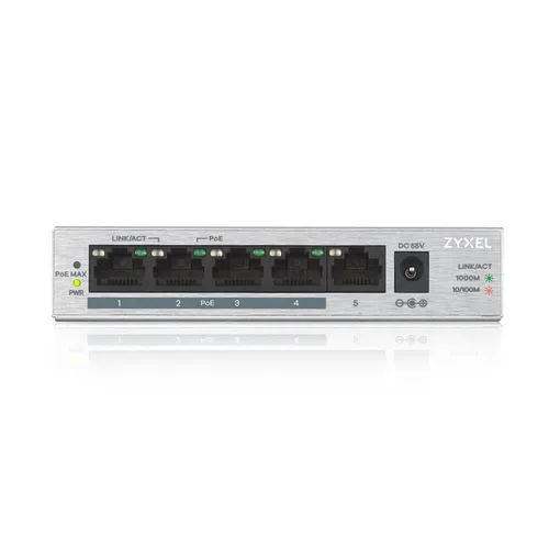 Zyxel GS1005-HP | Switch | 5x RJ45 1000Mb / s, 4x PoE, 60 W, nao gerenciado Ilość portów PoE4x [802.3af/at (1G)]
