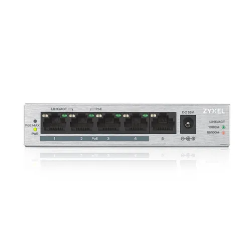 Zyxel GS1005-HP | Schalter | 5x RJ45 1000Mb/s, 4x PoE-Schalter, 60 W, unverwaltet Ilość portów PoE4x [802.3af/at (1G)]
