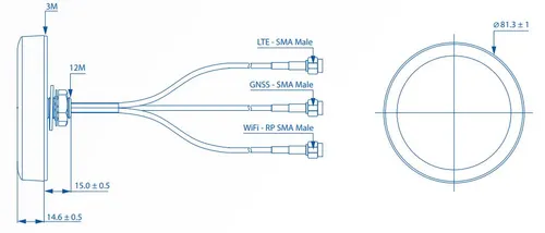 Teltonika 003R-00254 | Antena combinada | SISO LTE / GPS / WIFI, teto com 2 conectores SMA e 1x RP-SMA Zysk energetyczny<10 dBi