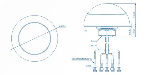 TELTONIKA COMBO MIMO MOBILE/GNSS/WIFI DUAL BAND ROOF SMA ANTENNA 003R-00253 PR1KCO28 Zysk energetyczny<10 dBi