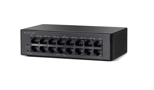 Cisco SF110D-16HP | Schalter | 16x 100Mb/s, 8x PoE 802.3af, Desktop Ilość portów LAN16x [10/100M (RJ45)]
