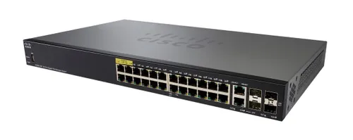 Cisco SG350-28P | Switch PoE | 24x 1000Mb/s PoE, 195W, 2x Combo(RJ45/SFP) + 2x SFP, Zarządzalny Ilość portów LAN2x [1G Combo (RJ45/SFP)]
