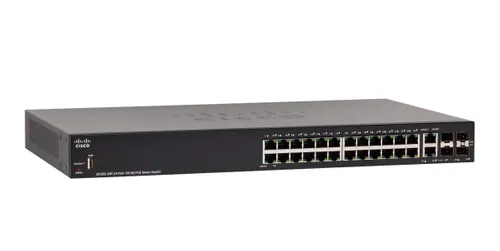 Cisco SF250-24P | Коммутатор | 24x 100Mb/s PoE/PoE+, 2x 1Gb/s Combo(RJ45/SFP), PoE 185W, управляемый Ilość portów LAN24x [10/100M (RJ45)]
