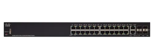 Cisco SF250-24P | Switch PoE | 24x 100Mb/s PoE/PoE+, 2x 1Gb/s Combo(RJ45/SFP), PoE 185W, řízený Ilość portów LAN2x [1G (SFP)]

