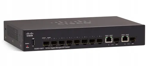 Cisco SG350-10SFP | SFP Switch | 8x SFP, 2x Combo(RJ45/SFP), gestionado Ilość portów LAN8x [1G (SFP)]

