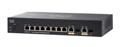 Cisco SG350-10P | Switch PoE | 8x 1000Mb/s PoE, 62W, 2x Combo(RJ45/SFP), Zarządzalny Ilość portów LAN8x [10/100/1000M (RJ45)]
