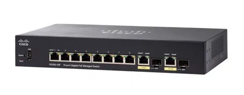 Cisco SG350-10P | PoE Switch | 8x 1000Mb/s PoE, 62W, 2x Combo(RJ45/SFP), gestito Ilość portów LAN8x [10/100/1000M (RJ45)]
