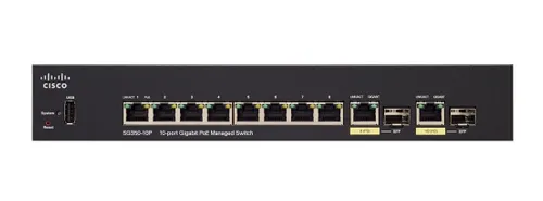Cisco SG350-10P | Switch PoE | 8x 1000Mb/s PoE, 62W, 2x Combo(RJ45/SFP), Řízený Ilość portów PoE8x [802.3af/at (1G)]
