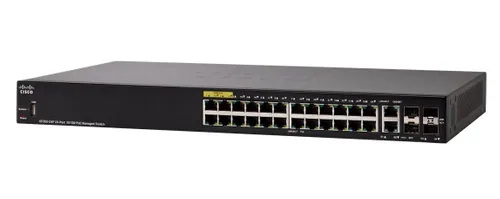 Cisco SF350-24P | Switch | 24x 100Mb/s PoE, 185W, 2x Combo(RJ45/SFP) + 2x SFP, Řízený Ilość portów LAN24x [10/100M (RJ45)]
