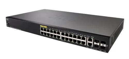 Cisco SF350-24P | Switch | 24x 100Mb/s PoE, 185W, 2x Combo(RJ45/SFP) + 2x SFP, Zarządzalny Ilość portów LAN2x [1G Combo (RJ45/SFP)]
