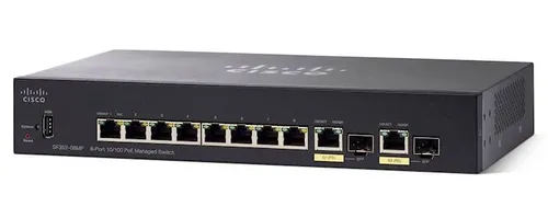 Cisco SF352-08MP | Schalter | 8x 100Mb/s Max PoE-Schalter, 128W, 2x 1Gb/s Combo(RJ45/SFP) , Verwaltet Ilość portów LAN8x [10/100M (RJ45)]
