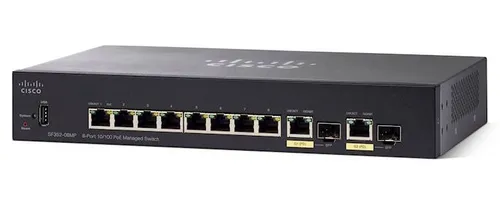 Cisco SF352-08MP | Коммутатор | 8x 100Mb/s Max PoE, 128W, 2x 1Gb/s Combo(RJ45/SFP) , управляемый Ilość portów LAN8x [10/100M (RJ45)]

