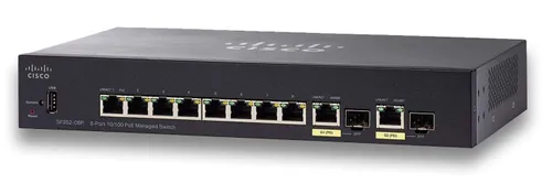 Cisco SF352-08P | Switch | 8x 100Mb/s Max PoE, 62W, 2x 1Gb/s Combo(RJ45/SFP) , Zarządzalny Ilość portów LAN8x [10/100M (RJ45)]
