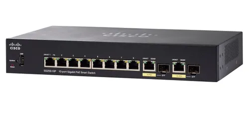 Cisco SG250-10P | Switch PoE | 8x 1000Mb/s PoE/PoE+, 2x 1Gb/s Combo, Moc 62W, PoE In,  Řízený Ilość portów LAN8x [10/100/1000M (RJ45)]
