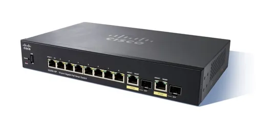 Cisco SG250-10P | Switch PoE | 8x 1000Mb/s PoE/PoE+, 2x 1Gb/s Combo, Moc 62W, PoE In,  Řízený Ilość portów LAN2x [1G Combo (RJ45/SFP)]
