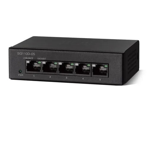 Cisco SG110D-05 | Коммутатор | 5x 1000Mb/s, установка на стол Ilość portów LAN5x [10/100/1000M (RJ45)]
