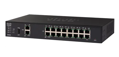 Cisco RV345 | Router | 16x RJ45 1000Mb/s, 2x WAN, 2x USB, VPN Ilość portów LAN16x [10/100/1000M (RJ45)]
