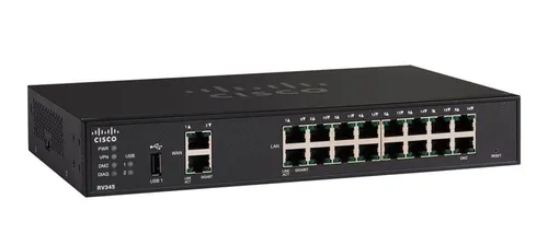 Cisco RV345 | Router | 16x RJ45 1000Mb/s, 2x WAN, 2x USB, VPN Ilość portów LAN16x [10/100/1000M (RJ45)]
