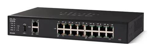 Cisco RV345P | Router | 16x RJ45 1000Mb / s, 8x PoE, 2x WAN, 2x USB, VPN Ilość portów LAN16x [10/100/1000M (RJ45)]
