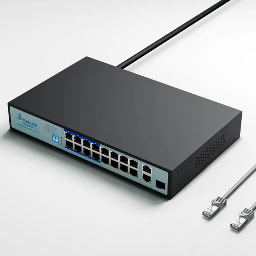 Extralink VIRTUS V3 | PoE Switch | 16x 100Mb/s PoE/PoE+, 2x Gigabit RJ45 + 1x SFP, 150W Ilość portów PoE16x [802.3af/at (100M)]
