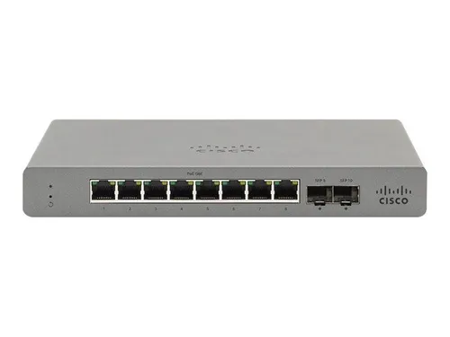 Cisco Meraki Go GS110-8-HW-EU | Schalter | 8x 1000Mb/s, 2x SFP Uplink, Rack Ilość portów LAN8x [10/100/1000M (RJ45)]
