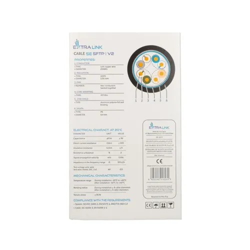 Extralink CAT5E SFTP (SF/UTP) V2 Outdoor | Twisted pair | 305M Rodzaj ekranowania kablaSF/UTP