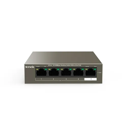 Tenda TEF1105P-4-63W | Switch | 4x 10/100MBs, 1x UPLINK PORT 10/100MBs Ilość portów LAN5x [10/100M (RJ45)]
