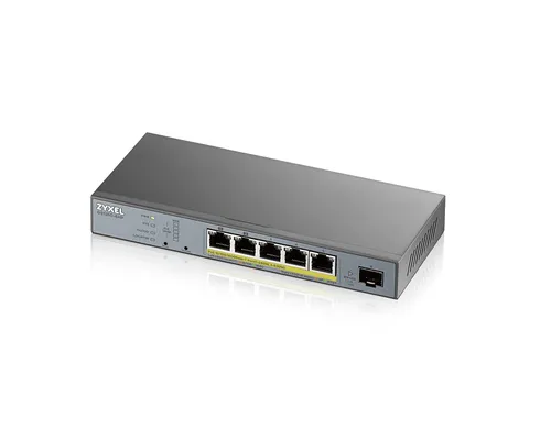 Zyxel GS1350-6HP | Switch | para monitoreo, 5x RJ45 1000Mb/s PoE, 1x SFP, 60W, gestionado Ilość portów LAN5x [10/100/1000M (RJ45)]

