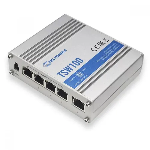 Teltonika TSW100 | PoE Switch | 5x RJ45 1000Mb / s, 4x PoE, 60W Ilość portów LAN5x [10/100/1000M (RJ45)]
