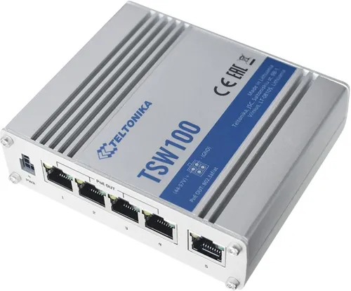 Teltonika TSW100 | PoE Switch | 5x RJ45 1000Mb / s, 4x PoE, 60W Ilość portów PoE4x [802.3af/at (1G)]
