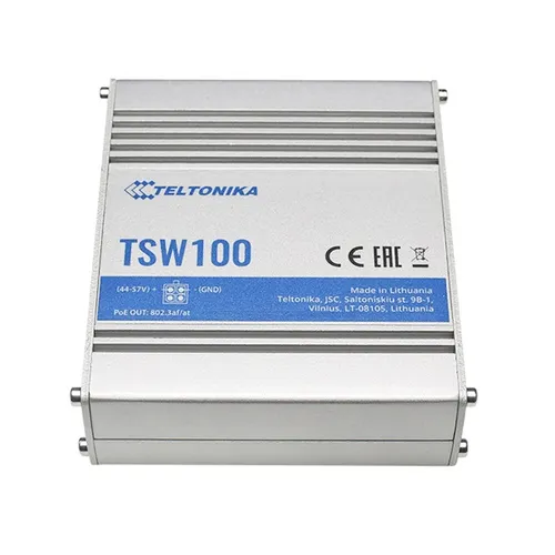 Teltonika TSW100 | PoE коммктаров | 5x RJ45 1000Mb/s, 4x PoE, 60W Automatyczne MDI/MDI-XTak