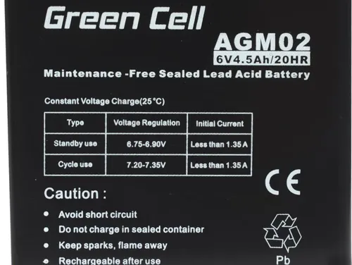 Green Cell AGM 6V 4.5Ah | Аккумулятор | Необслуживаемый Typ akumulatoraAkumulator