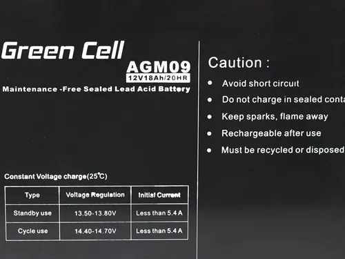 Green CellAGM 12V 18Ah | Batarya | Bakim gerektirmeyen Kompatybilność markiUniwersalne