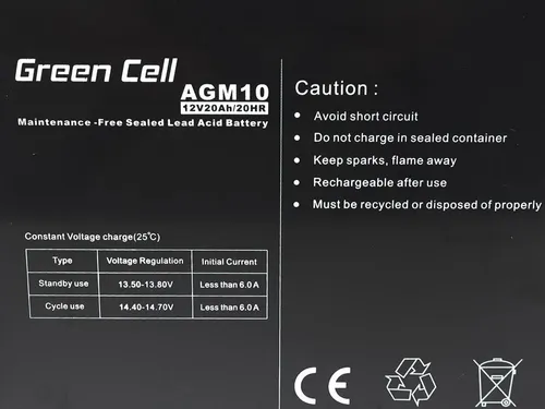 Green CellAGM 12V 20Ah | Batarya | Bakim gerektirmeyen Głębokość produktu181