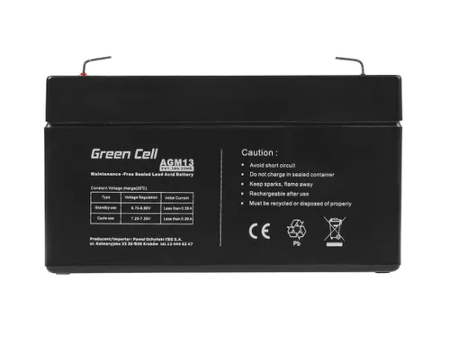 Green Cell AGM 6V 1.3Ah | Baterie | bezúdržbová Kolor produktuCzarny