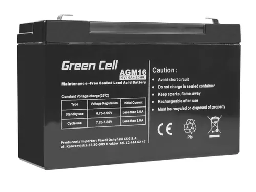 Green Cell AGM16 6V 10Ah | Bateria livre de manutençao Napięcie wyjściowe12V